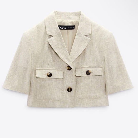 NWT Zara linen blend cropped blazer - M - Picture 4 of 11
